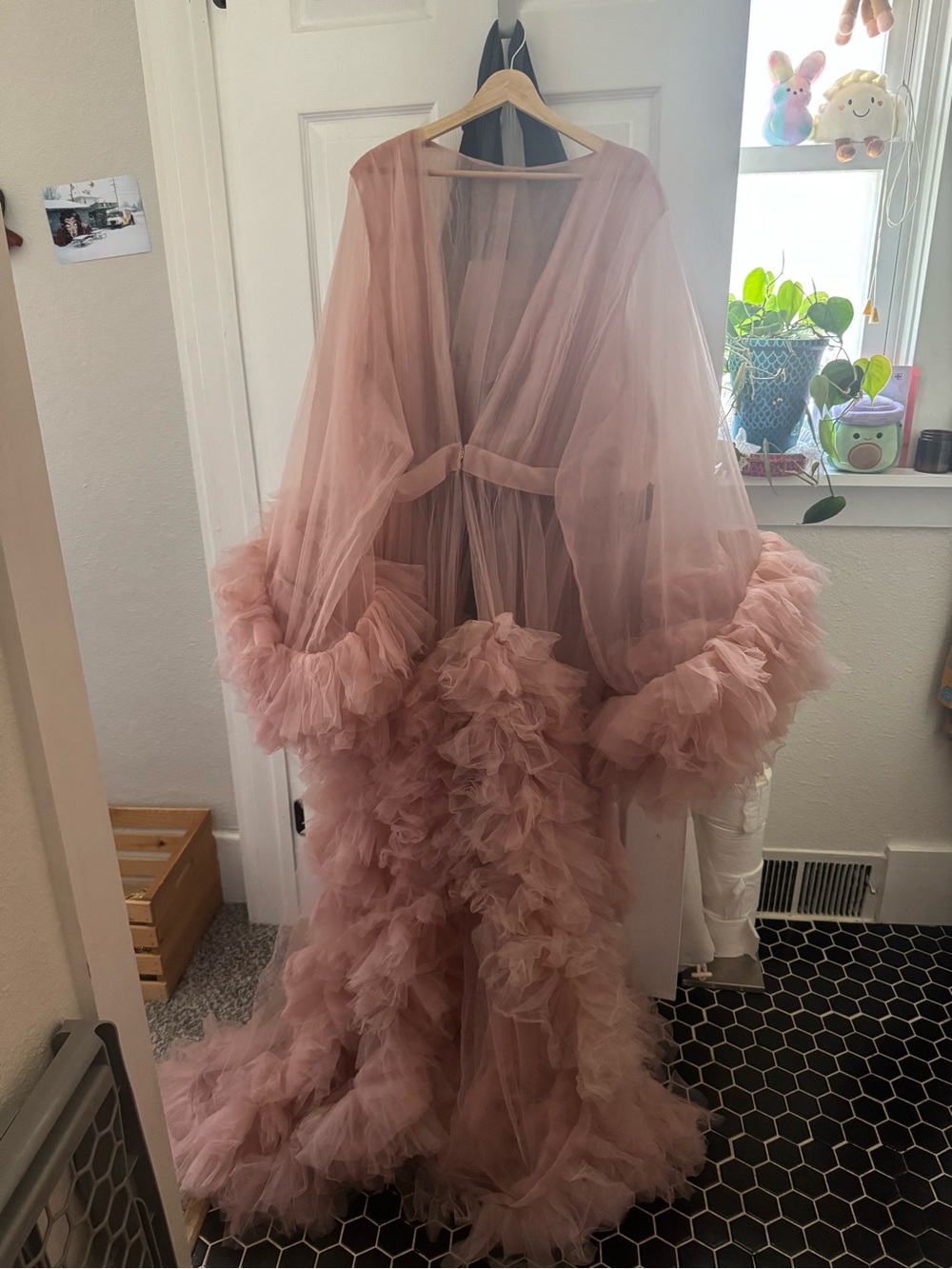 Blush Pink Tulle Ruffle Gown Robe